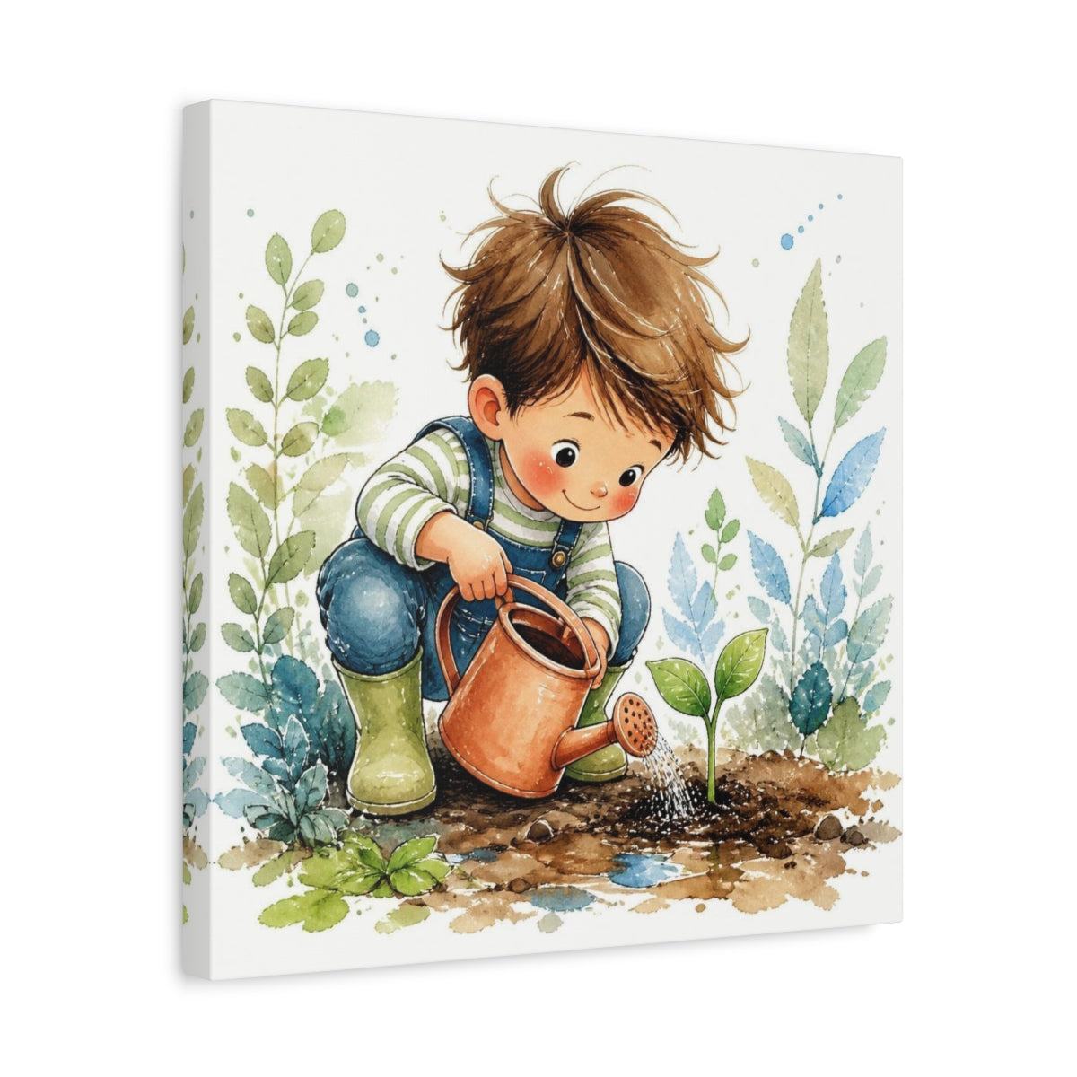 Side Mockup 6. Kids Room Seedling Watering shown as canvas print