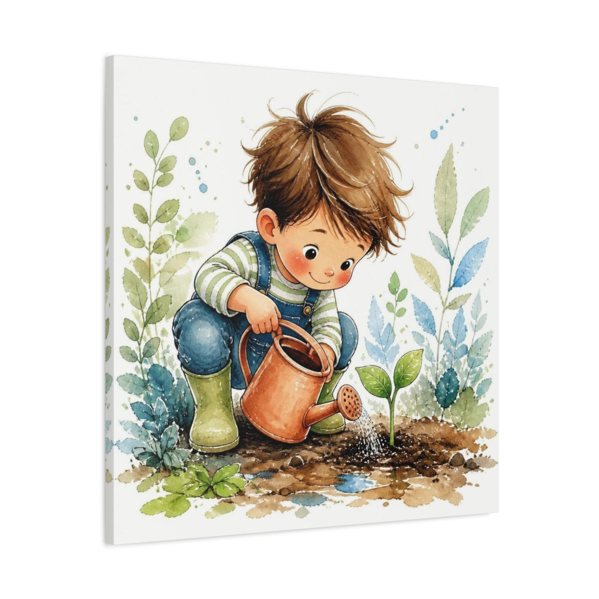 Side Mockup 3. Kids Room Seedling Watering shown as canvas print