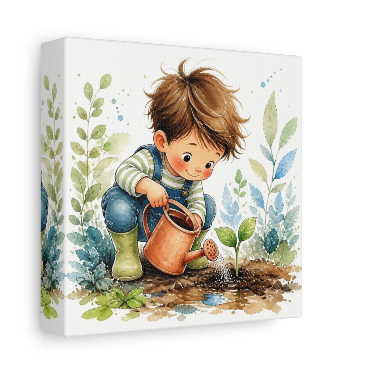 Side Mockup 2. Kids Room Seedling Watering shown as canvas print