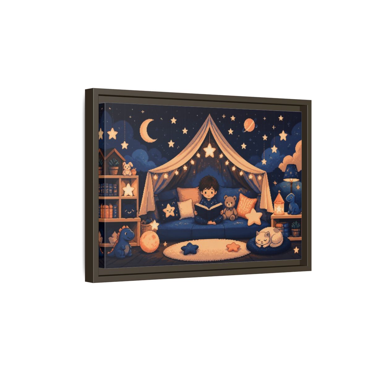 Side Mockup 5. Kids Starry Reading Nook shown as framed canvas print