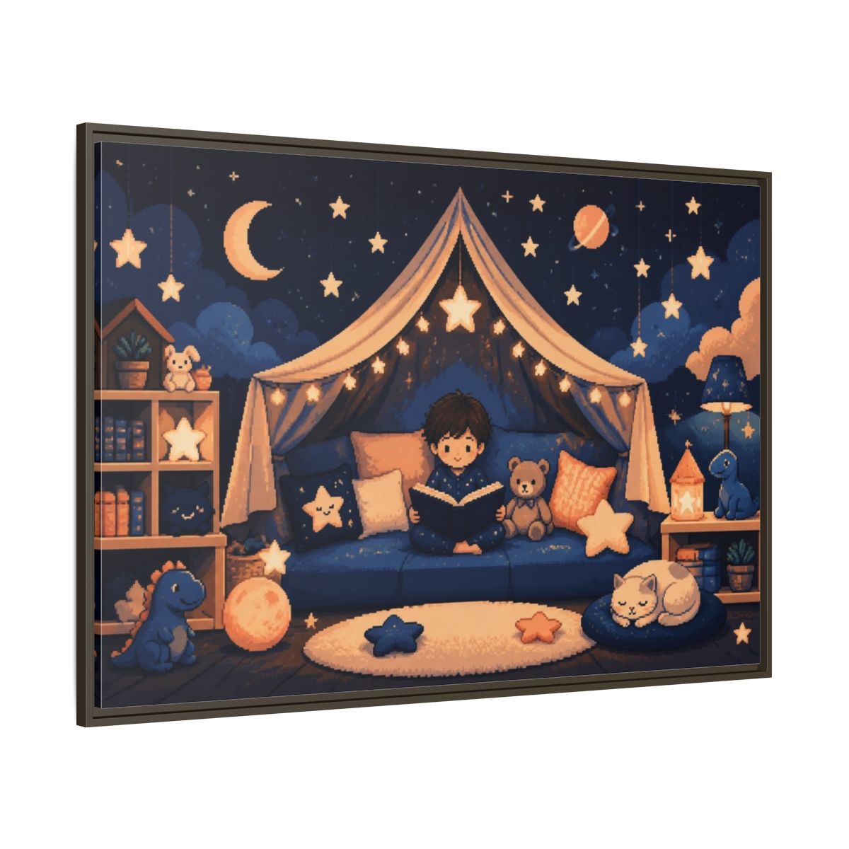 Side Mockup 8. Kids Starry Reading Nook shown as framed canvas print