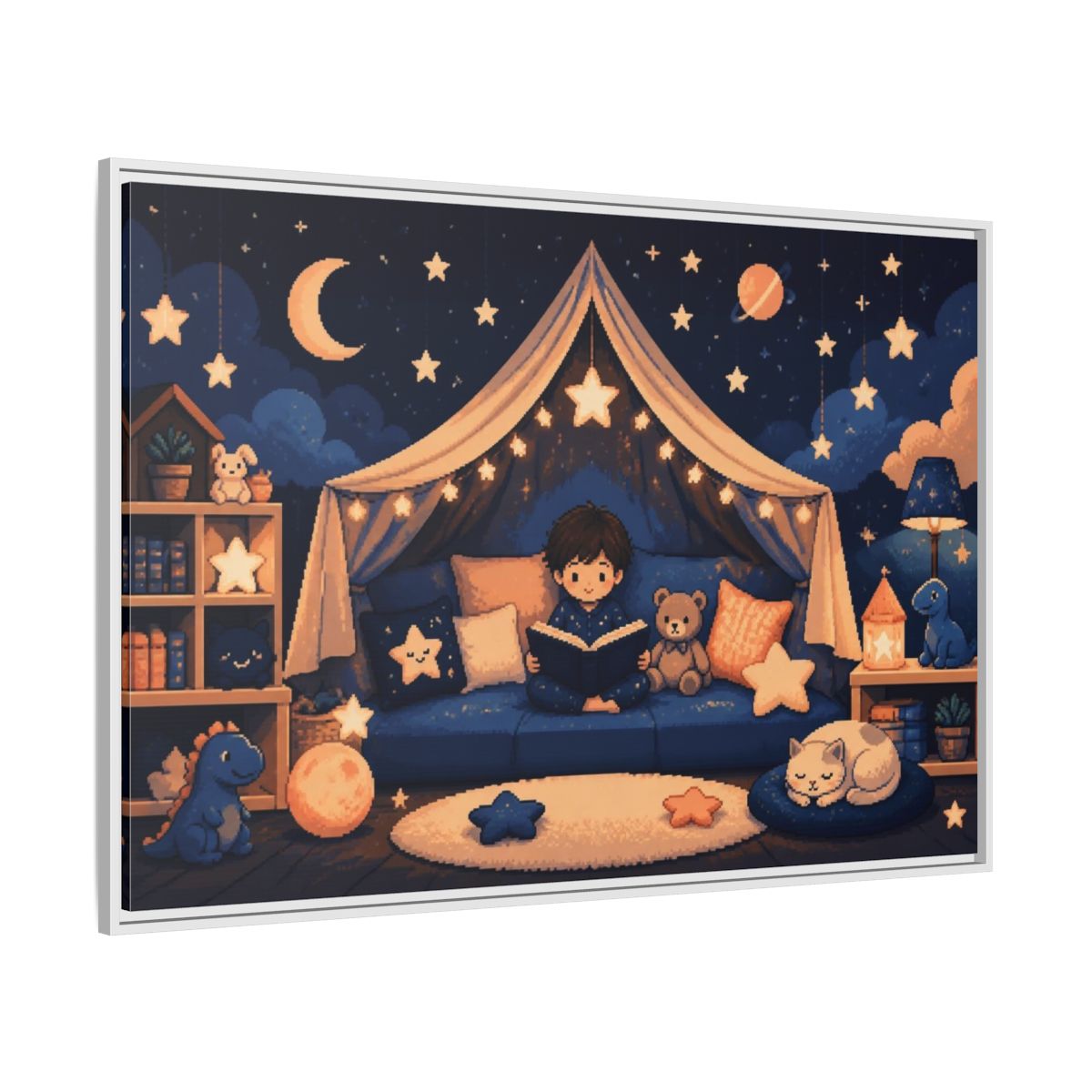 Side Mockup 7. Kids Starry Reading Nook shown as framed canvas print
