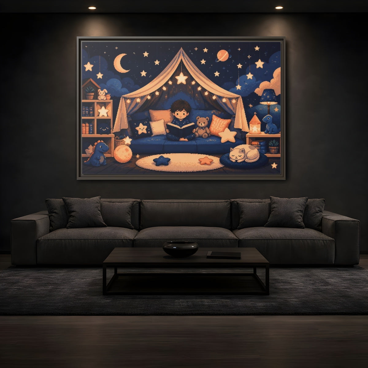 Mockup 3. Kids Starry Reading Nook shown as framed canvas print