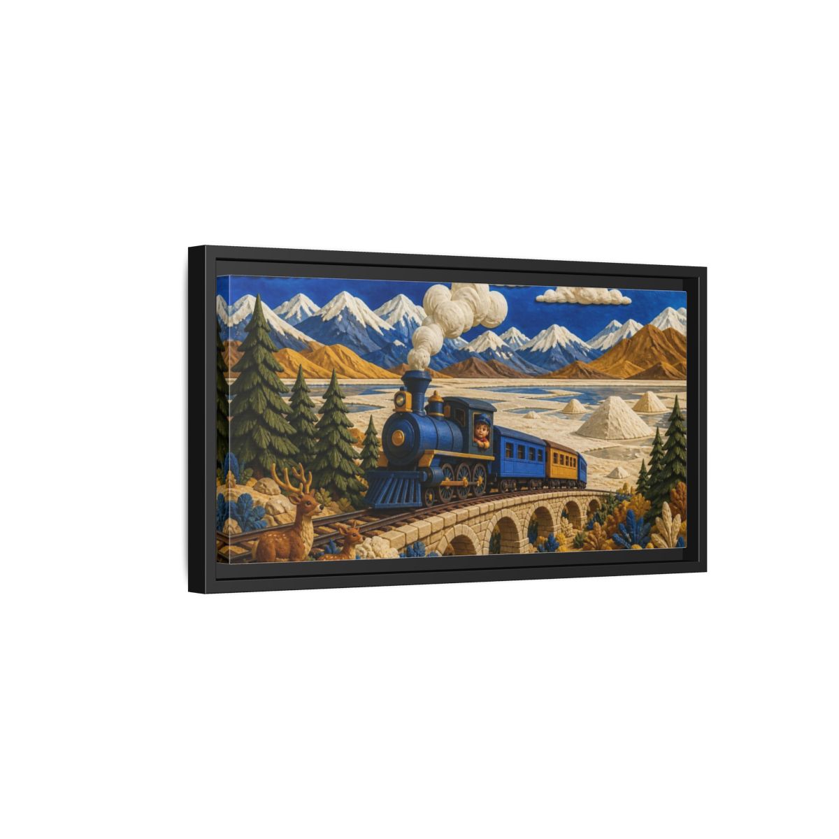 Side Mockup 8. Kids Steam Train Adventure shown as framed canvas print