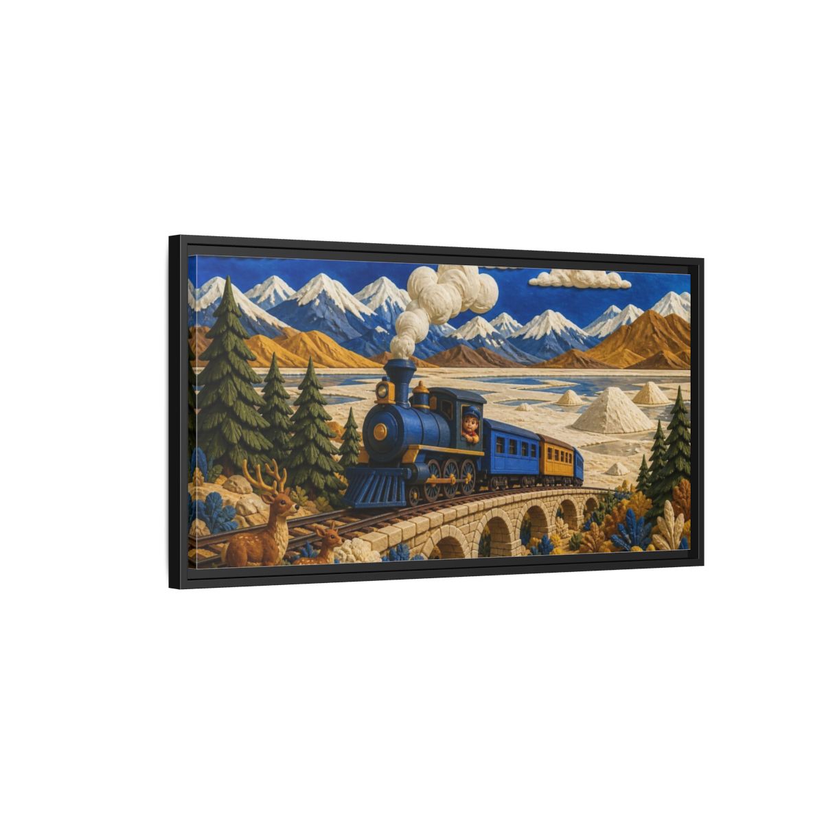 Side Mockup 2. Kids Steam Train Adventure shown as framed canvas print