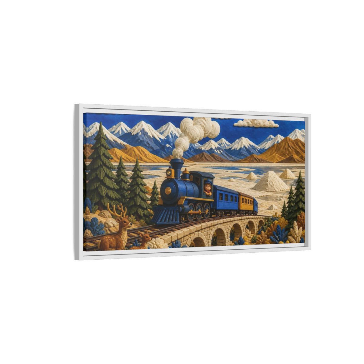 Side Mockup 1. Kids Steam Train Adventure shown as framed canvas print