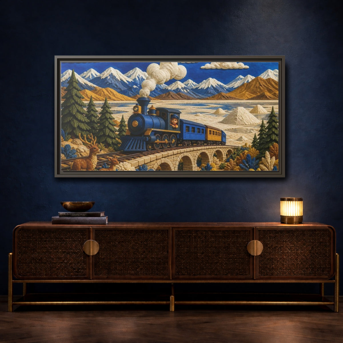 Mockup 4. Kids Steam Train Adventure shown as framed canvas print