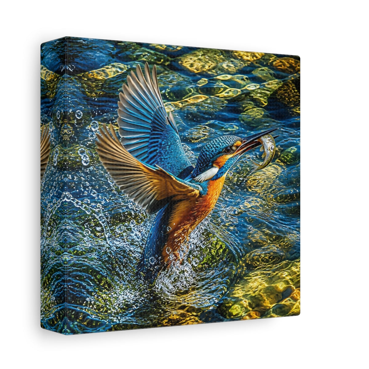 Side Mockup 2. Kingfisher Animal Portrait shown as canvas print