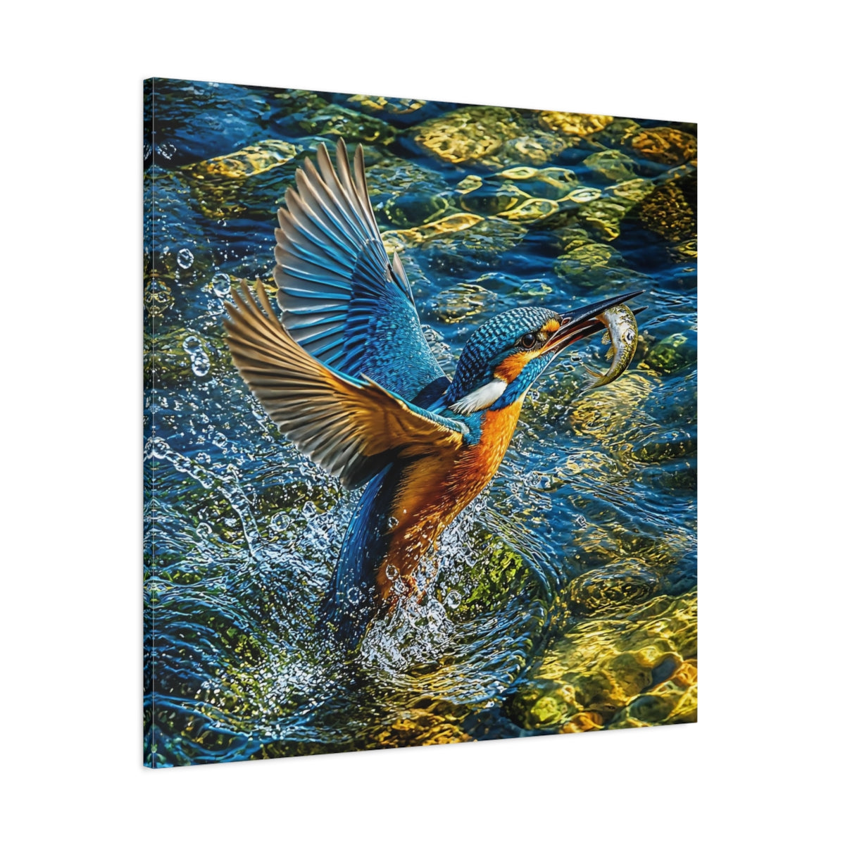 Side Mockup 1. Kingfisher Animal Portrait shown as canvas print