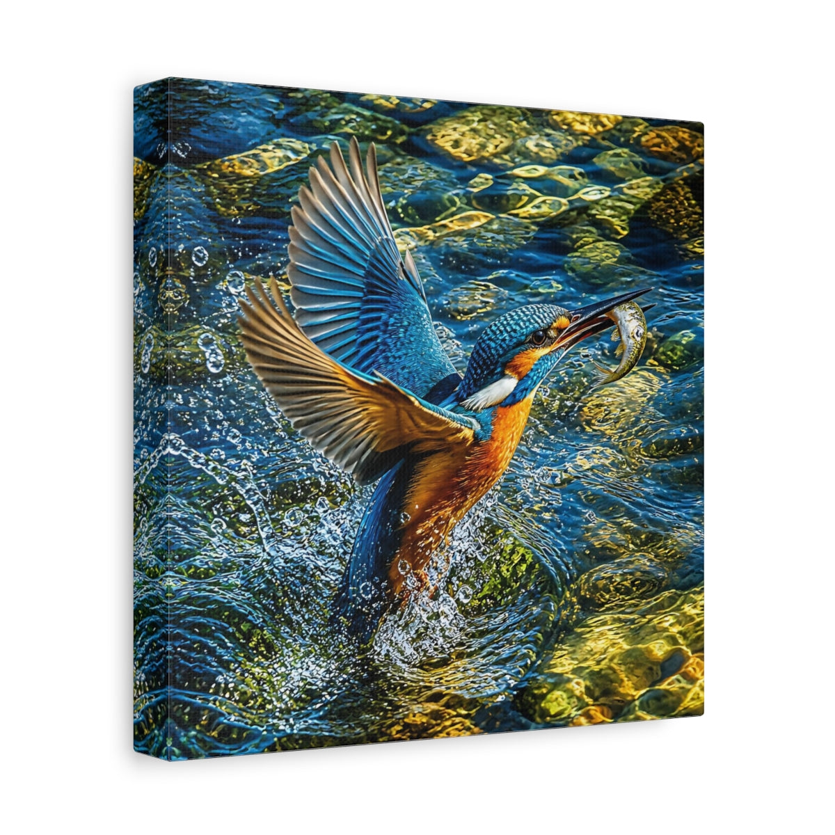 Side Mockup 9. Kingfisher Animal Portrait shown as canvas print