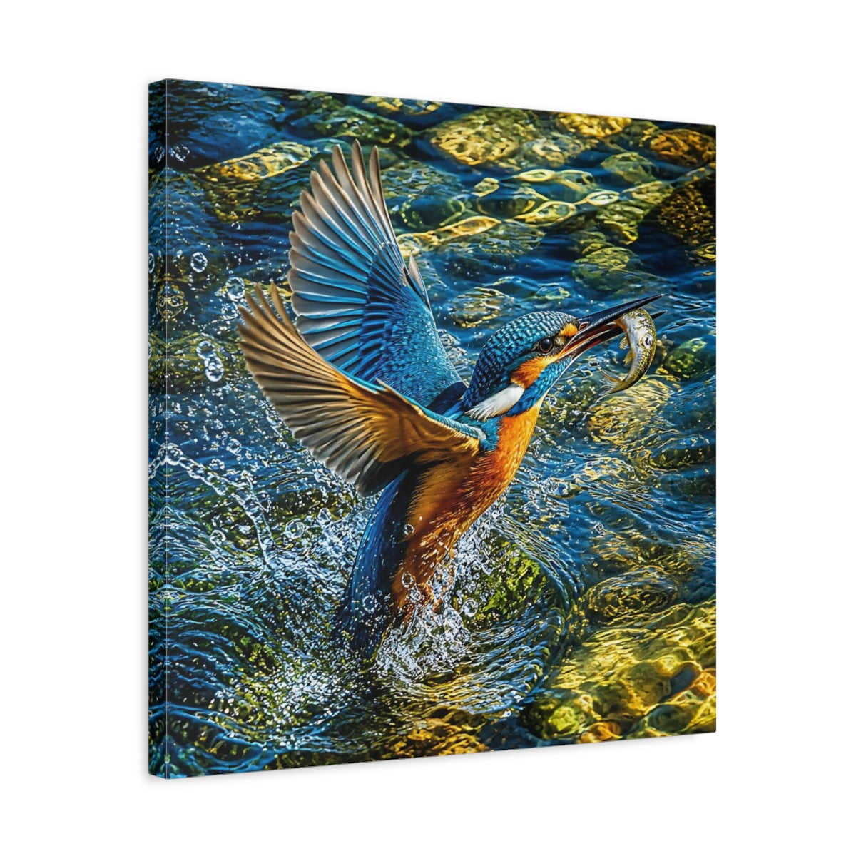 Side Mockup 5. Kingfisher Animal Portrait shown as canvas print