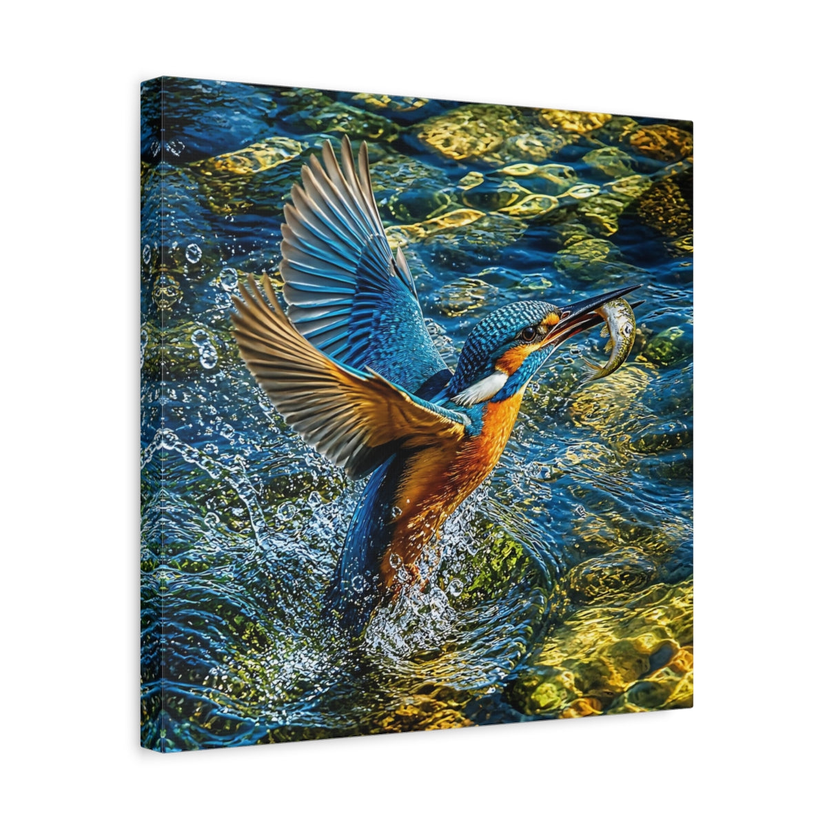 Side Mockup 6. Kingfisher Animal Portrait shown as canvas print
