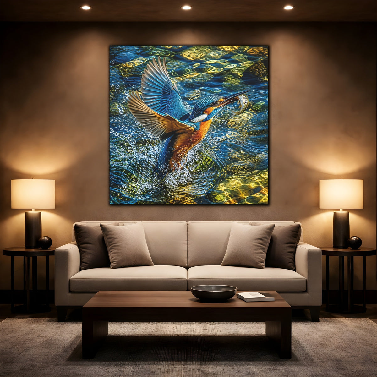 Mockup 2. Kingfisher Animal Portrait shown as canvas print
