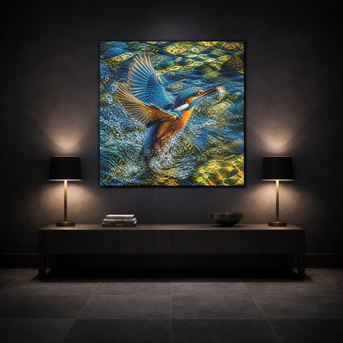 Mockup 3. Kingfisher Animal Portrait shown as canvas print
