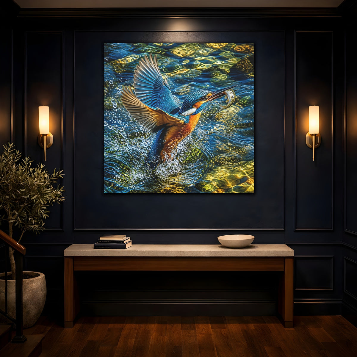 Mockup 4. Kingfisher Animal Portrait shown as canvas print