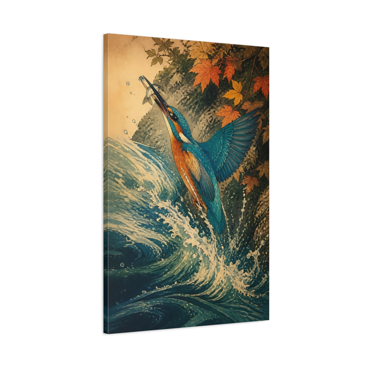 Main Mockup. Kingfisher Animals Scene shown as canvas print