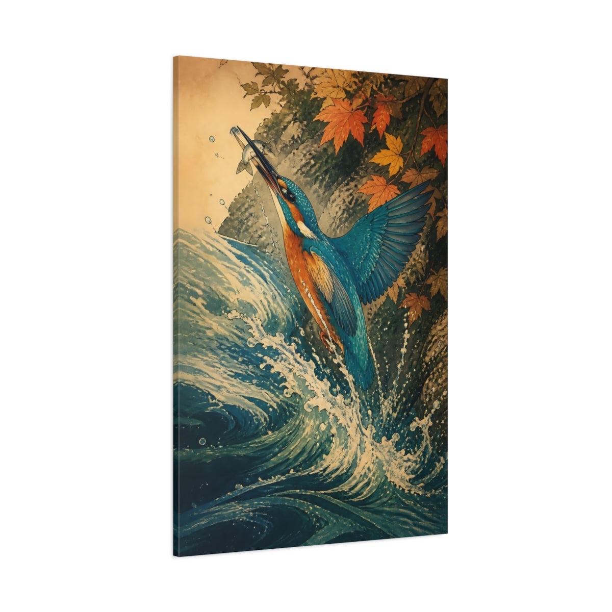 Side Mockup 1. Kingfisher Animals Scene shown as canvas print