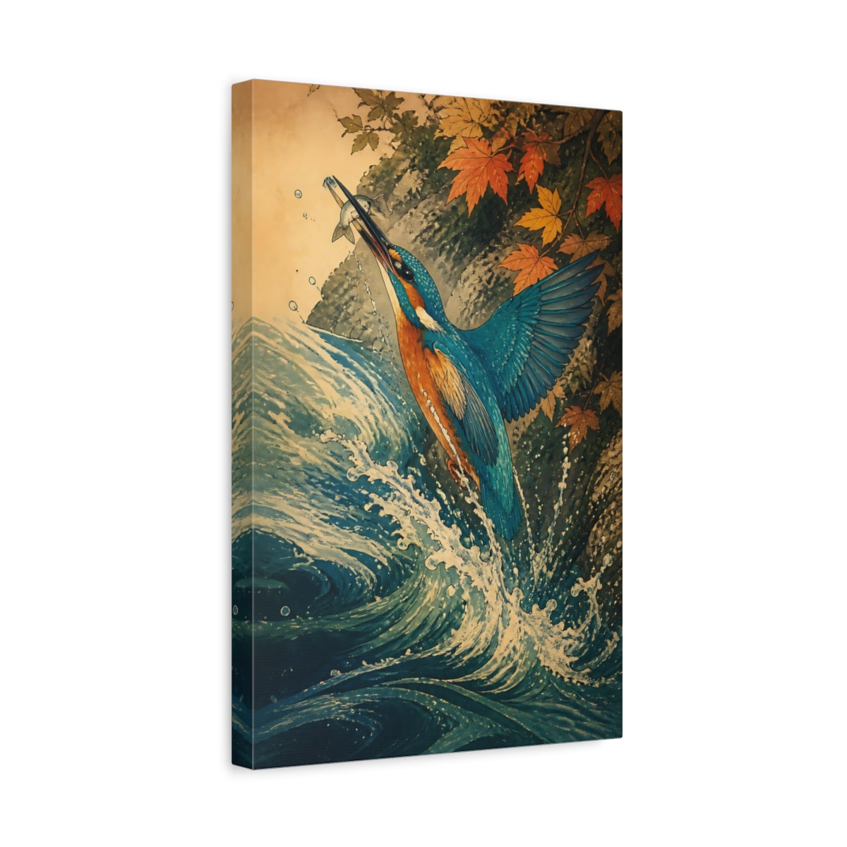 Side Mockup 4. Kingfisher Animals Scene shown as canvas print