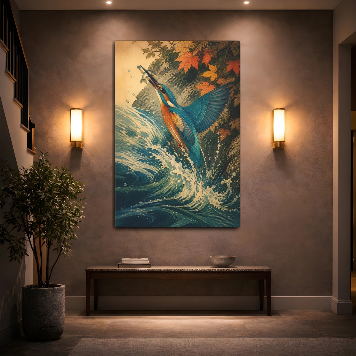 Mockup 2. Kingfisher Animals Scene shown as canvas print