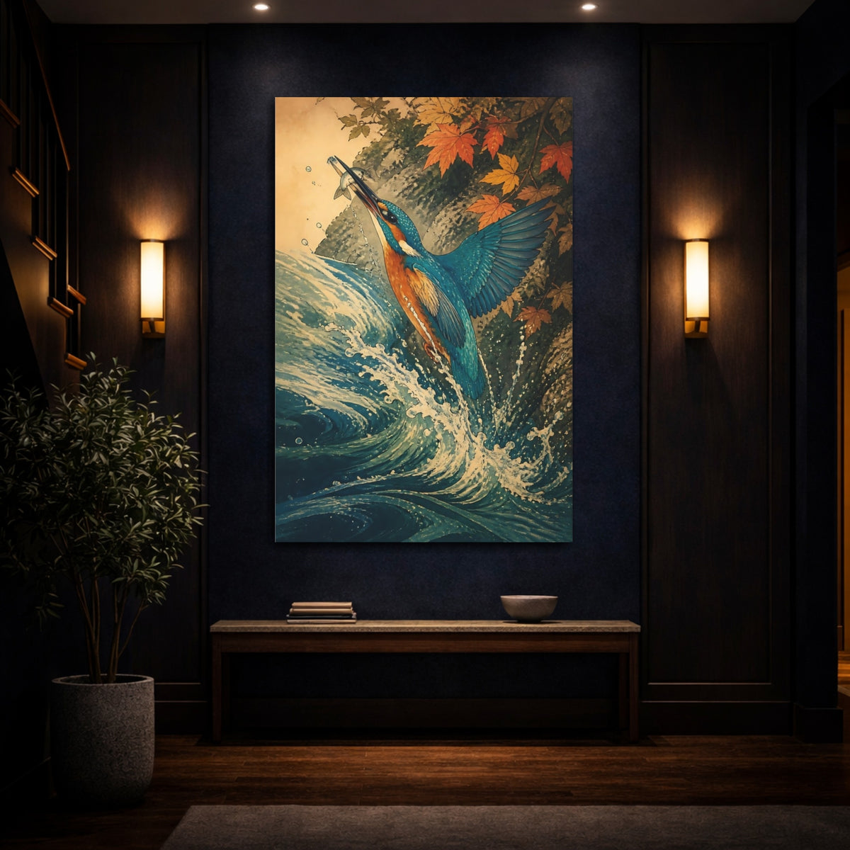 Mockup 4. Kingfisher Animals Scene shown as canvas print