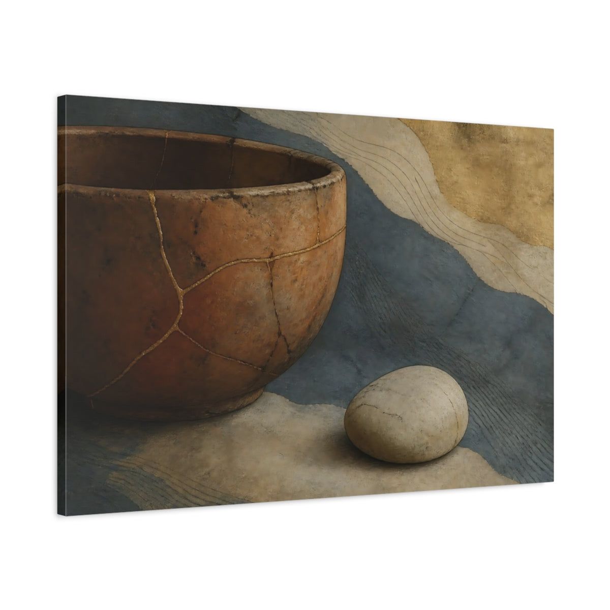 Main Mockup. Kintsugi Bowl With Stone shown as canvas print