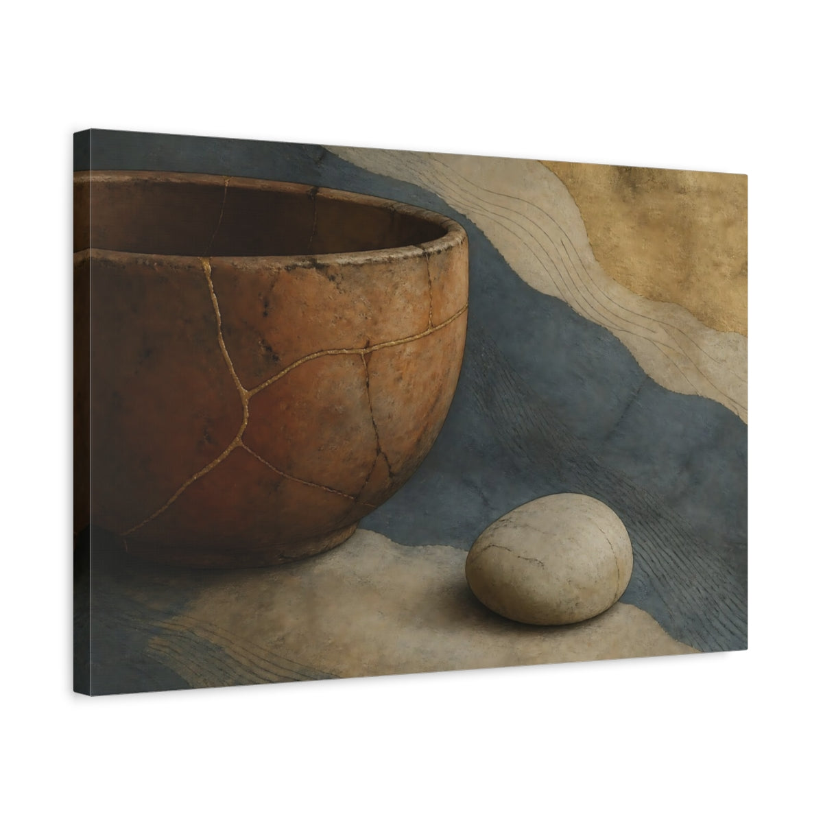 Side Mockup 3. Kintsugi Bowl With Stone shown as canvas print