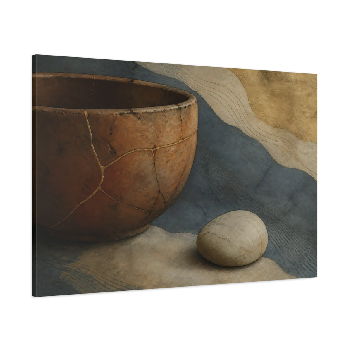 Side Mockup 1. Kintsugi Bowl With Stone shown as canvas print