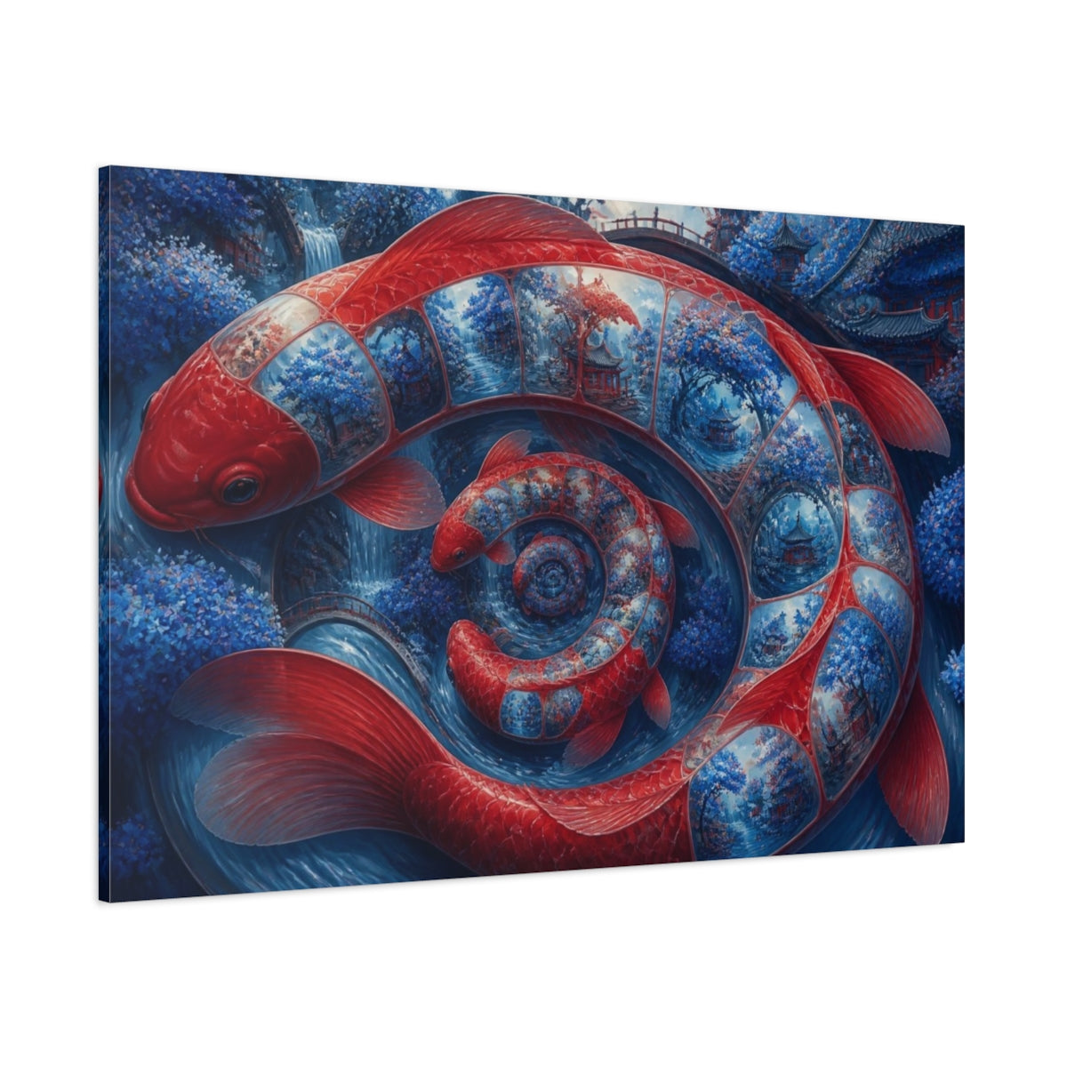 Side Mockup 1. Koi Fish Illusion shown as canvas print