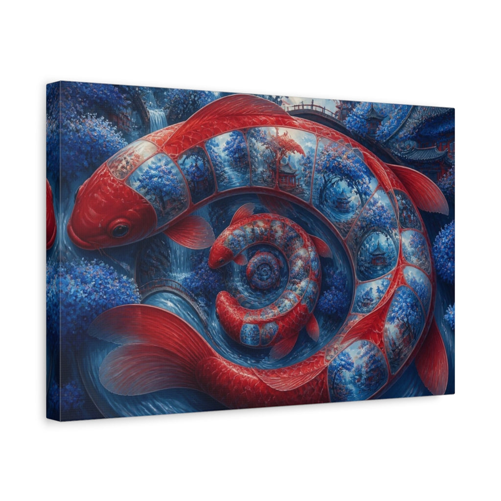 Side Mockup 4. Koi Fish Illusion shown as canvas print