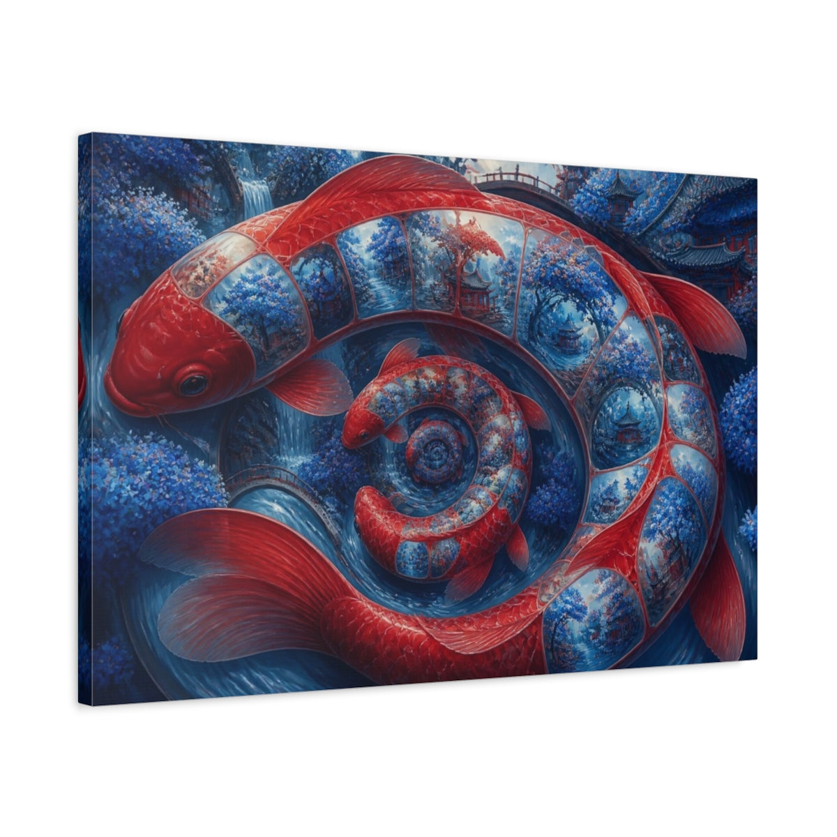 Side Mockup 2. Koi Fish Illusion shown as canvas print
