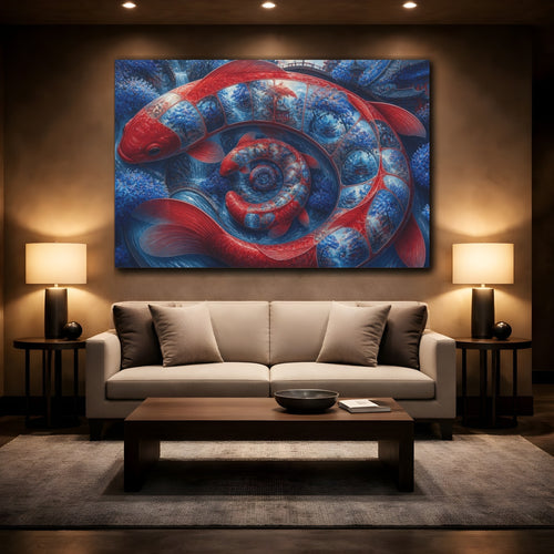 Mockup 2. Koi Fish Illusion shown as canvas print