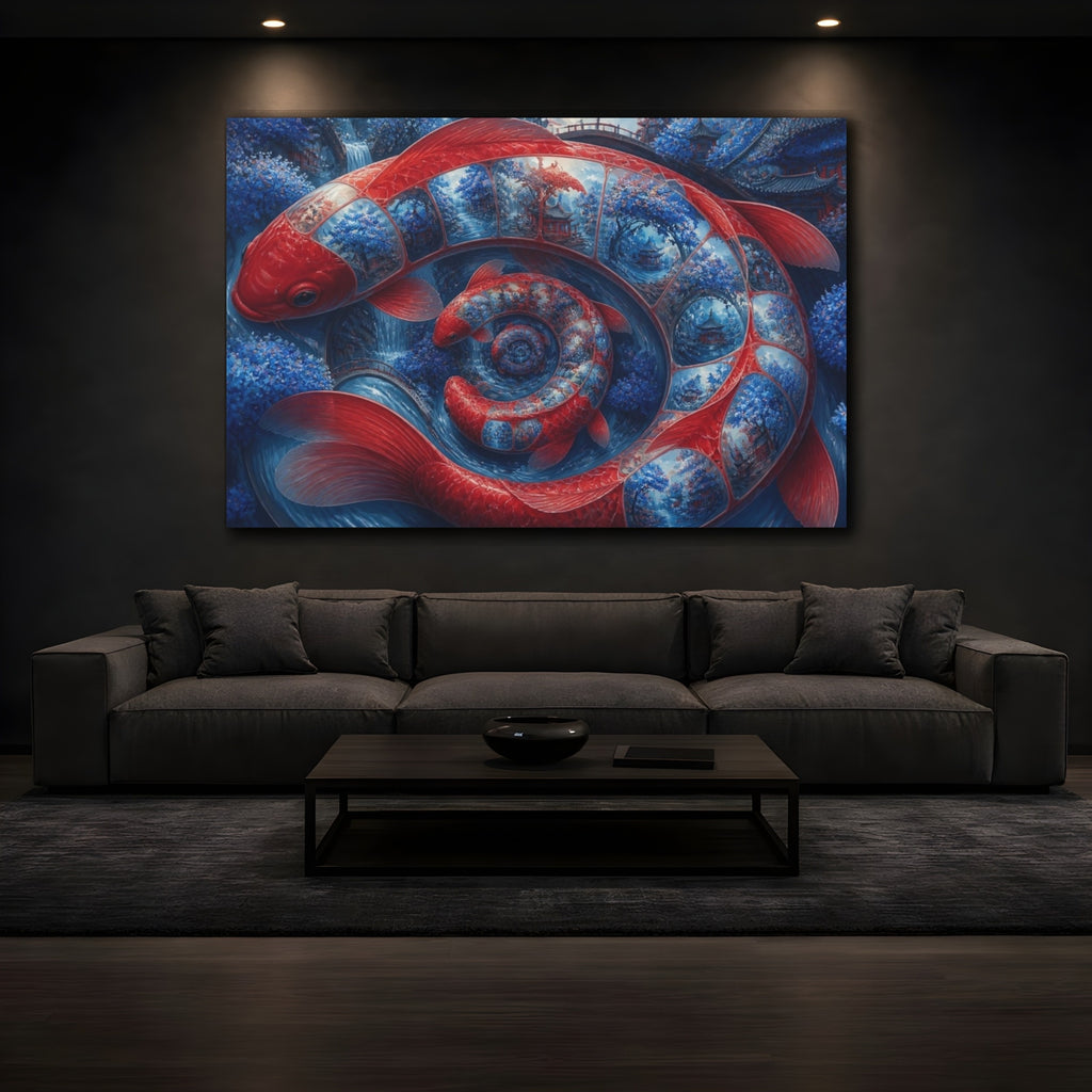 Mockup 3. Koi Fish Illusion shown as canvas print