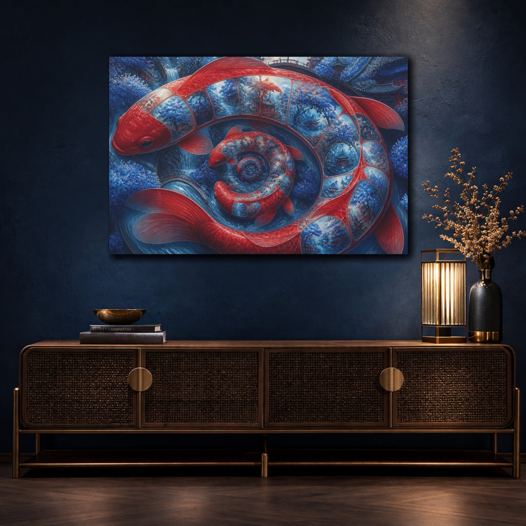 Mockup 4. Koi Fish Illusion shown as canvas print