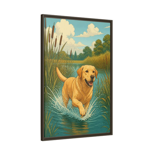Main Mockup. Labrador Pet Splash shown as framed canvas print