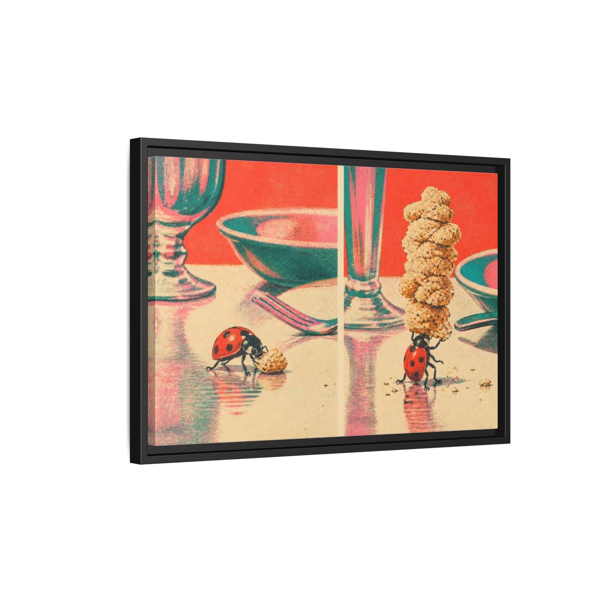 Side Mockup 3. Ladybug Carrying Crumbs shown as framed canvas print