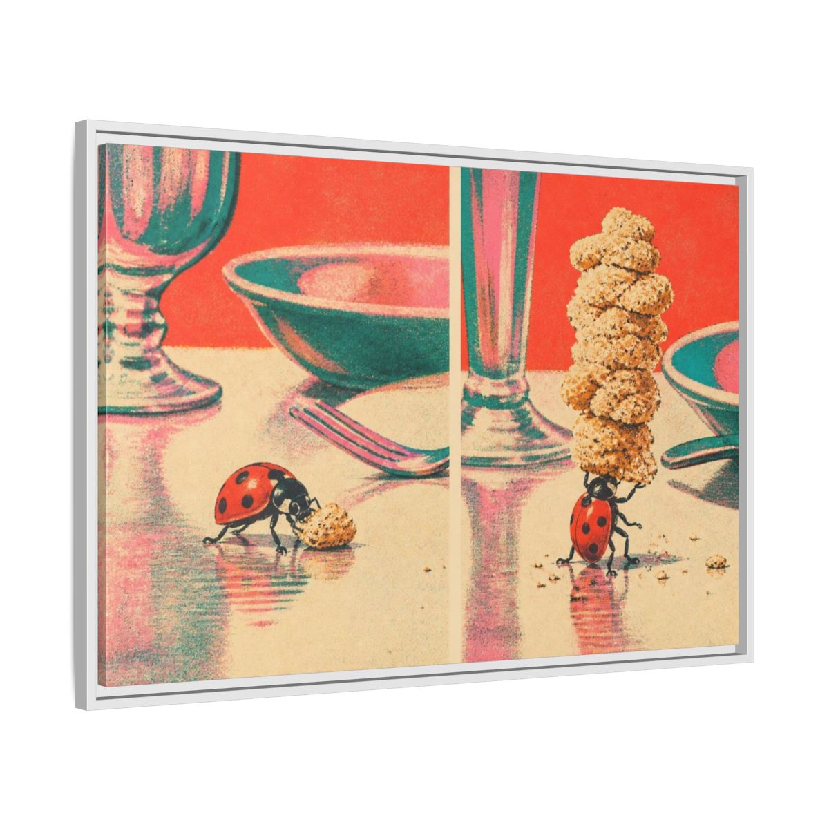 Side Mockup 9. Ladybug Carrying Crumbs shown as framed canvas print