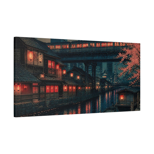 Main Mockup. Lantern-Lit Night Canal shown as canvas print