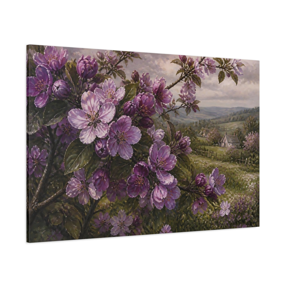 Side Mockup 1. Lavender Blossom Cottage shown as canvas print