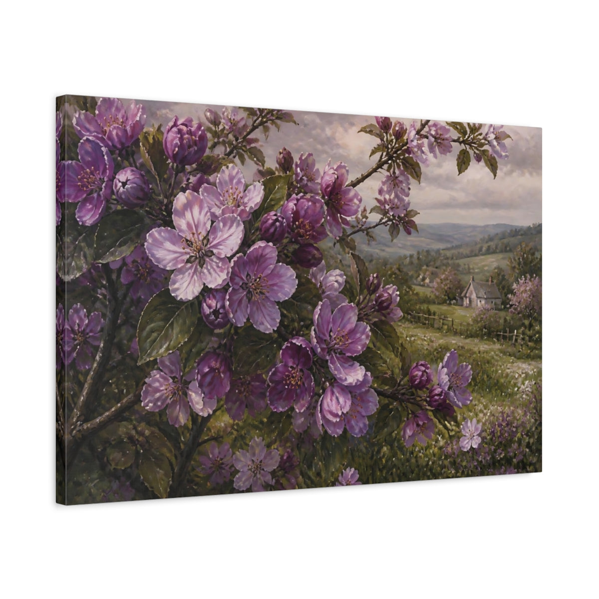 Side Mockup 2. Lavender Blossom Cottage shown as canvas print