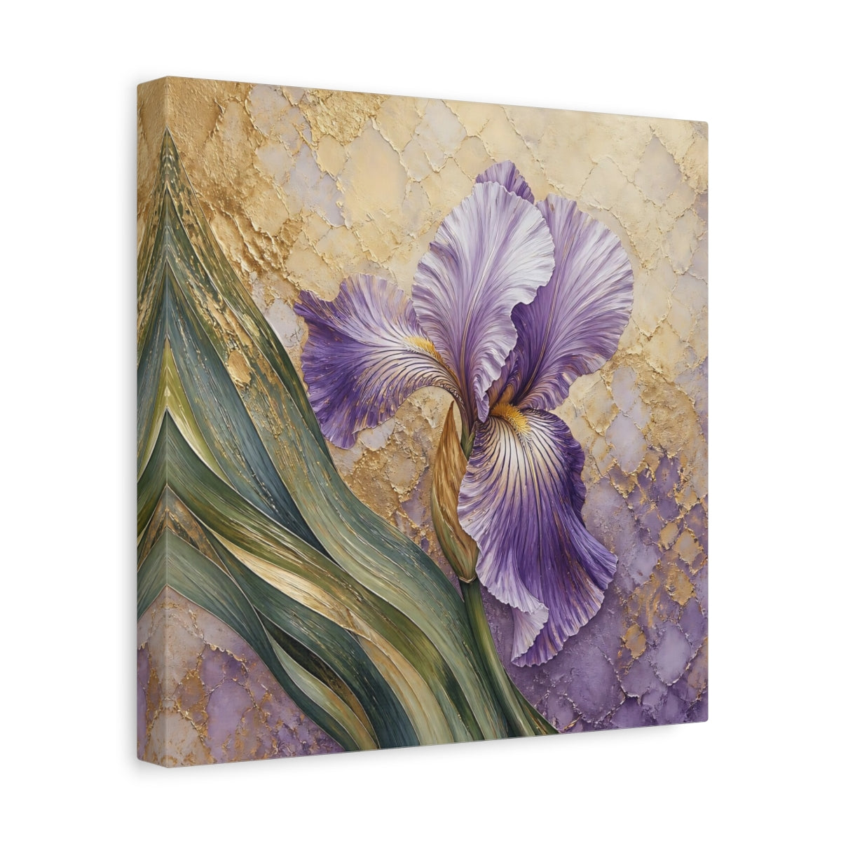 Side Mockup 8. Lavender Iris Floral shown as canvas print