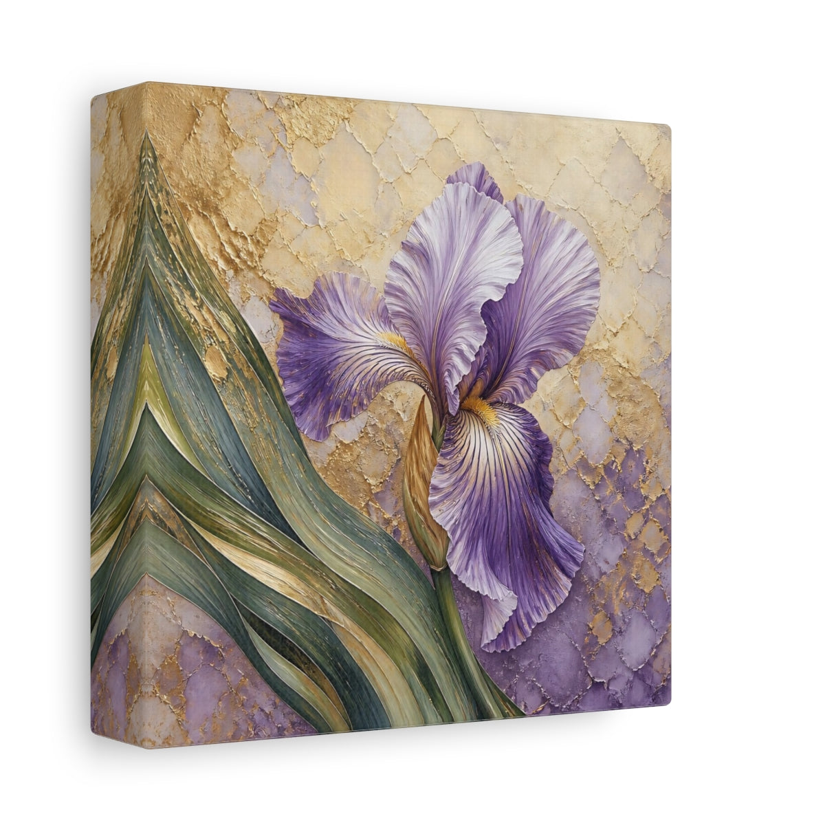 Side Mockup 2. Lavender Iris Floral shown as canvas print