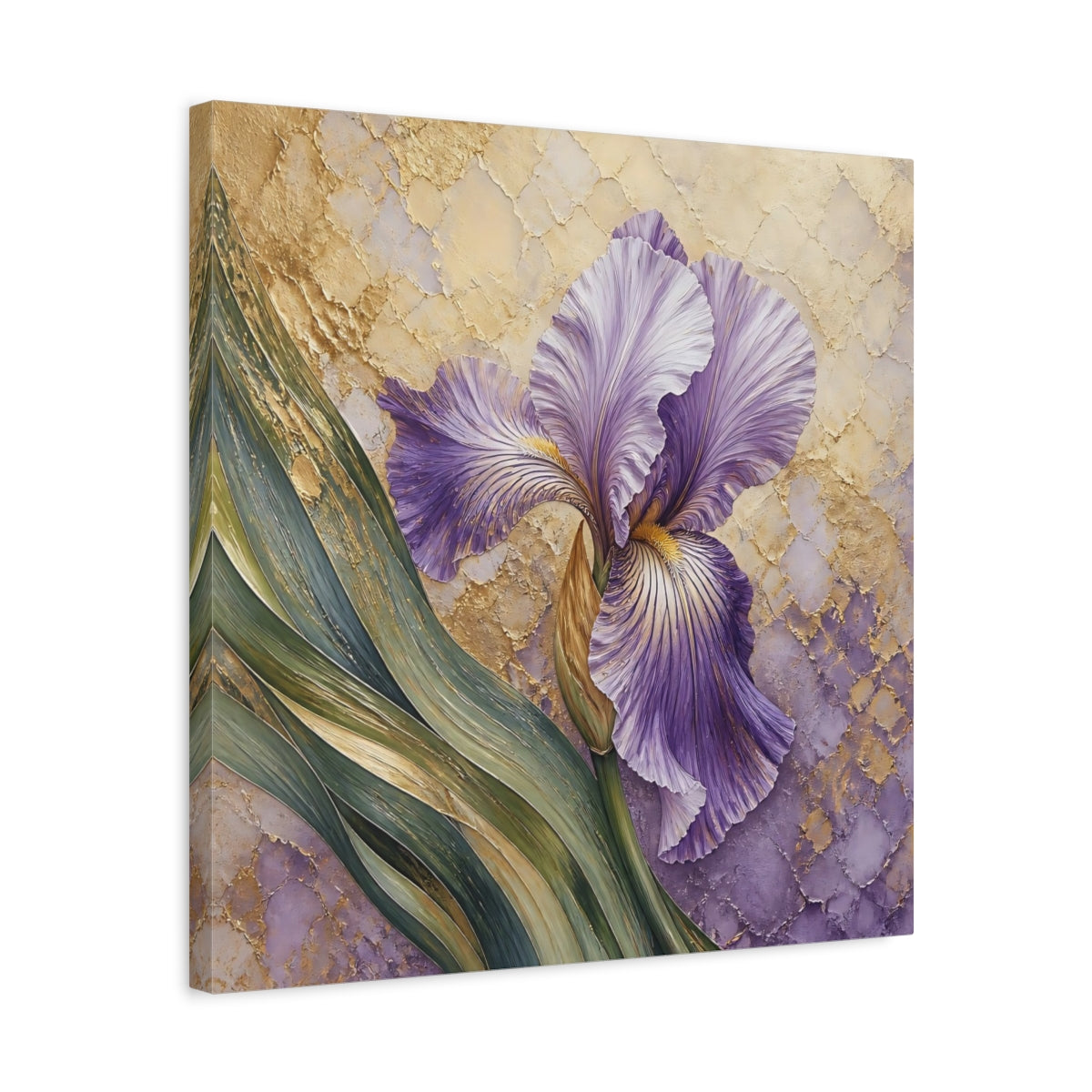 Side Mockup 5. Lavender Iris Floral shown as canvas print