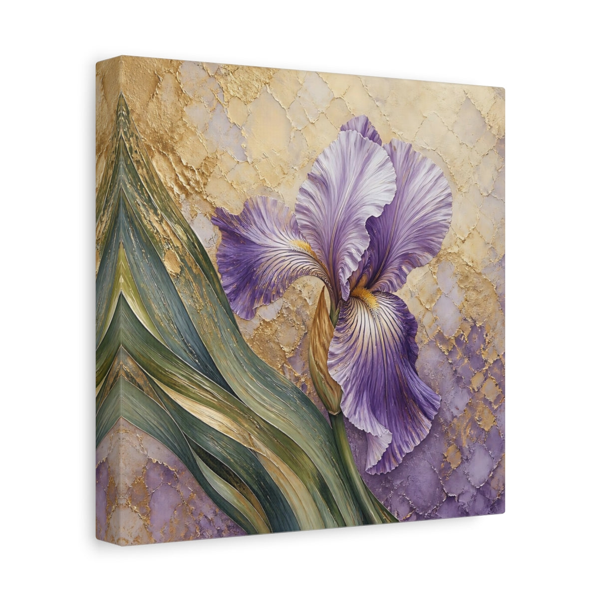 Side Mockup 9. Lavender Iris Floral shown as canvas print