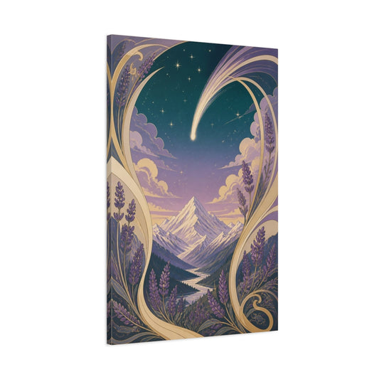 Main Mockup. Lavender Mountain Night shown as canvas print