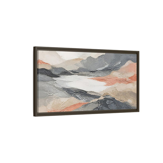 Main Mockup. Layered Mountain Lake shown as framed canvas print