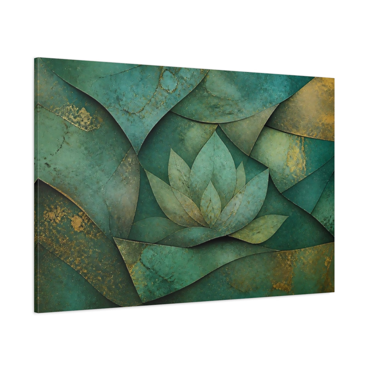 Side Mockup 1. Layered Teal Lotus shown as canvas print