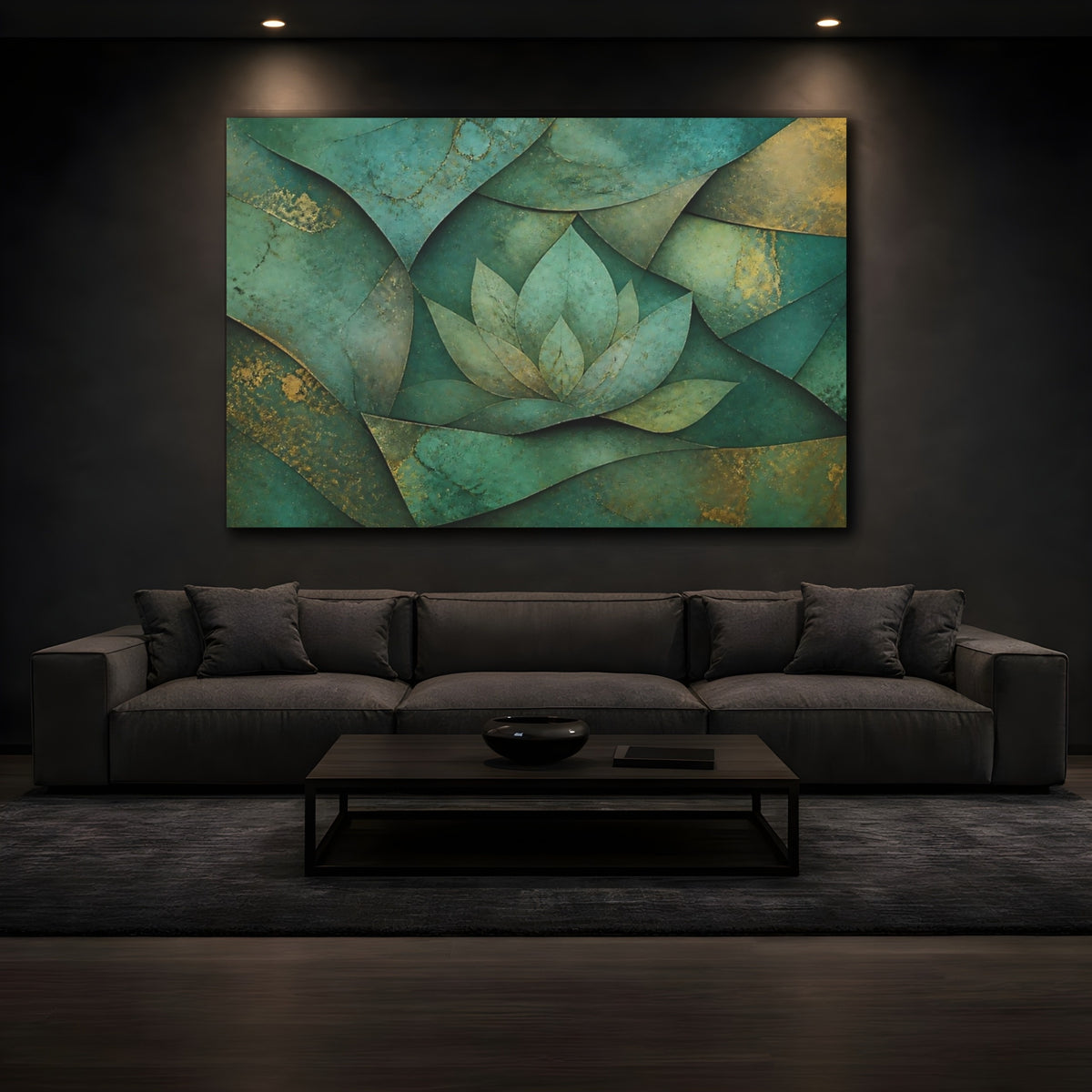 Mockup 3. Layered Teal Lotus shown as canvas print