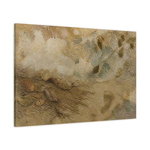 Main Mockup. Leaves On Weathered Wall shown as canvas print