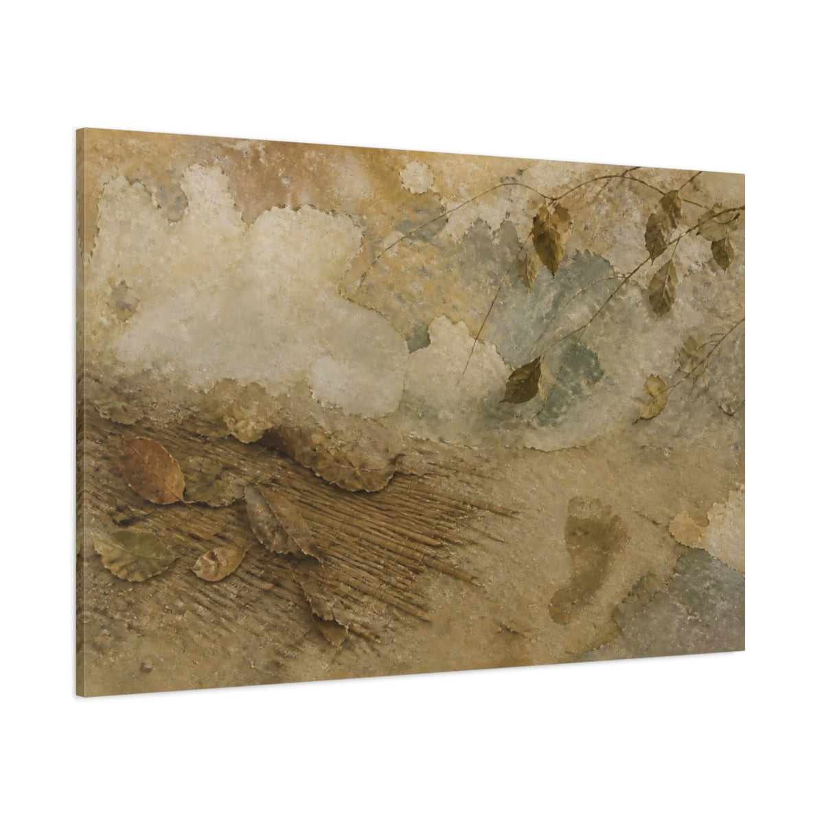 Side Mockup 1. Leaves On Weathered Wall shown as canvas print