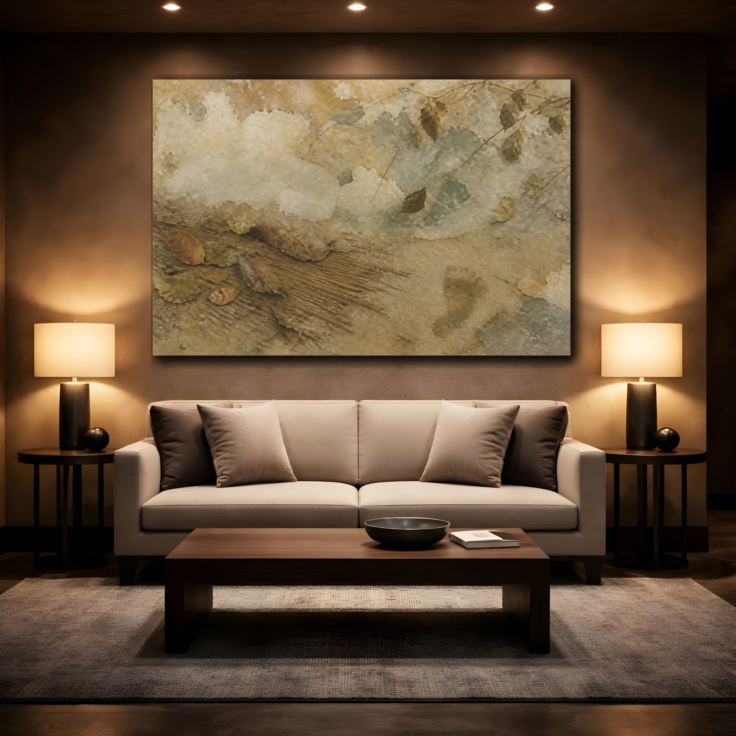 Mockup 2. Leaves On Weathered Wall shown as canvas print
